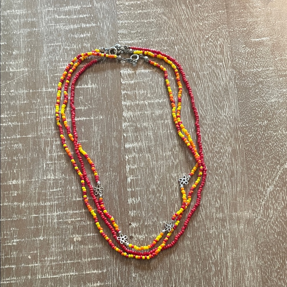 Set of Three Vintage Y2K Red & Yellow Beaded Necklaces